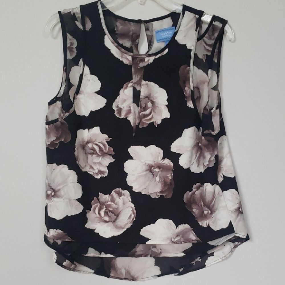Simply Vera Vera Wang Top Womens PL Sheer Dark Floral Sleeveless Layered Shell